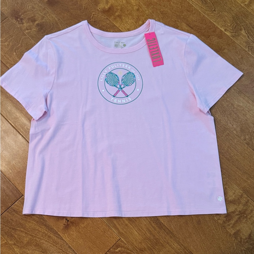 Lilly Pulitzer Rally Tee in Peony Pink ‘Holding Court’ Tennis Graphic XL 🆕 NWT - Picture 5 of 12